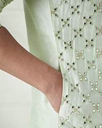 Twamev Men Mint Green Mirror Work Kurta Set