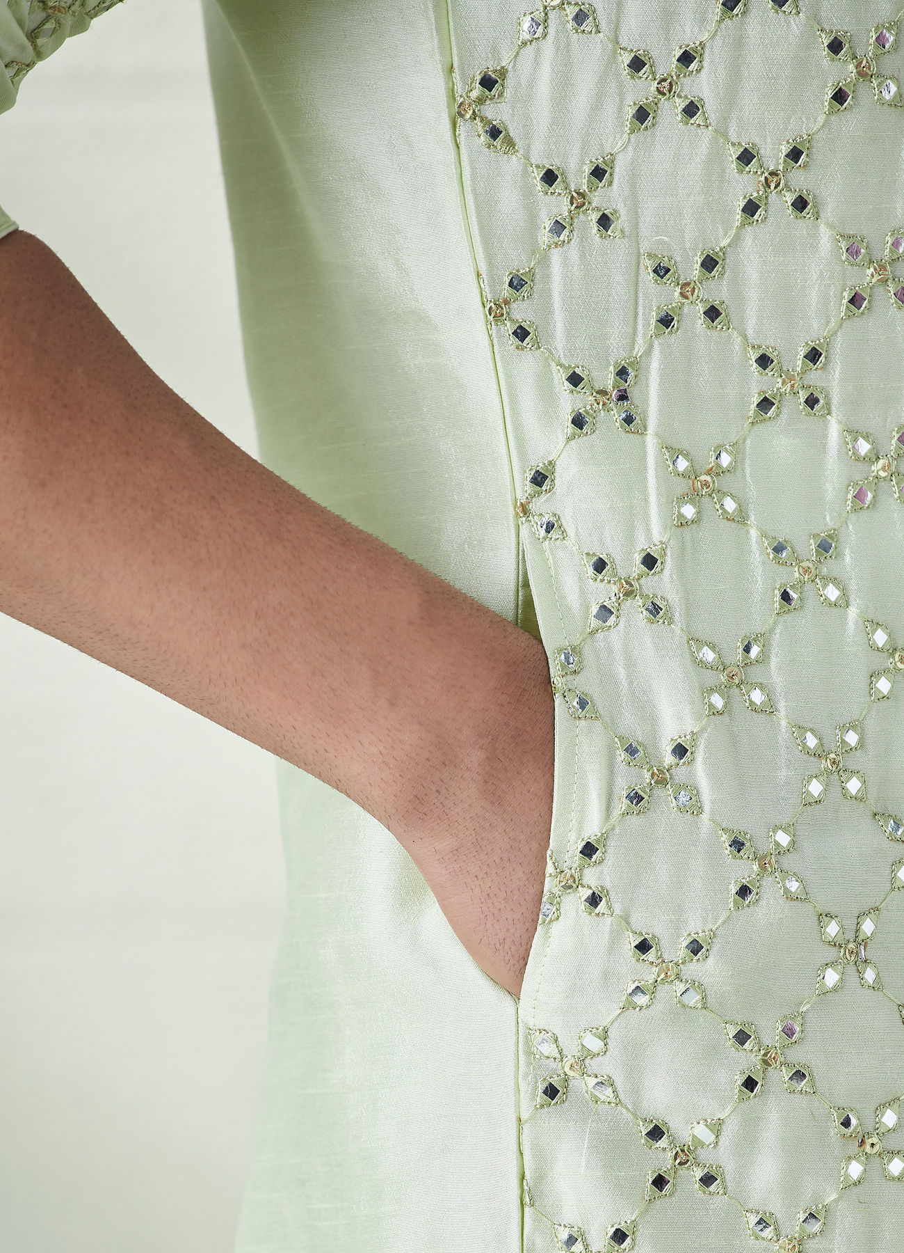 Twamev Men Mint Green Mirror Work Kurta Set