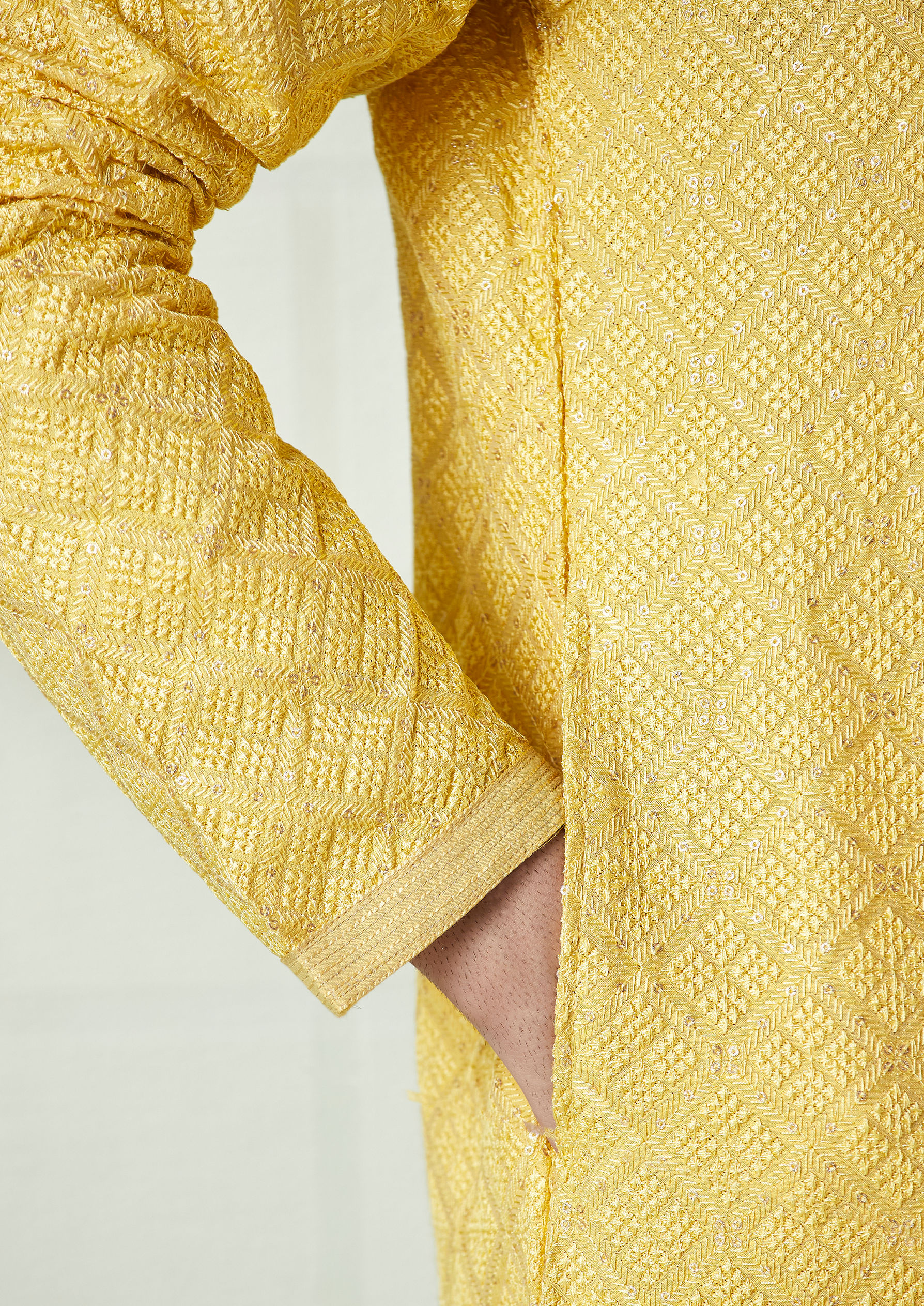 Twamev Men Daffodil Yellow Patterned Kurta Set