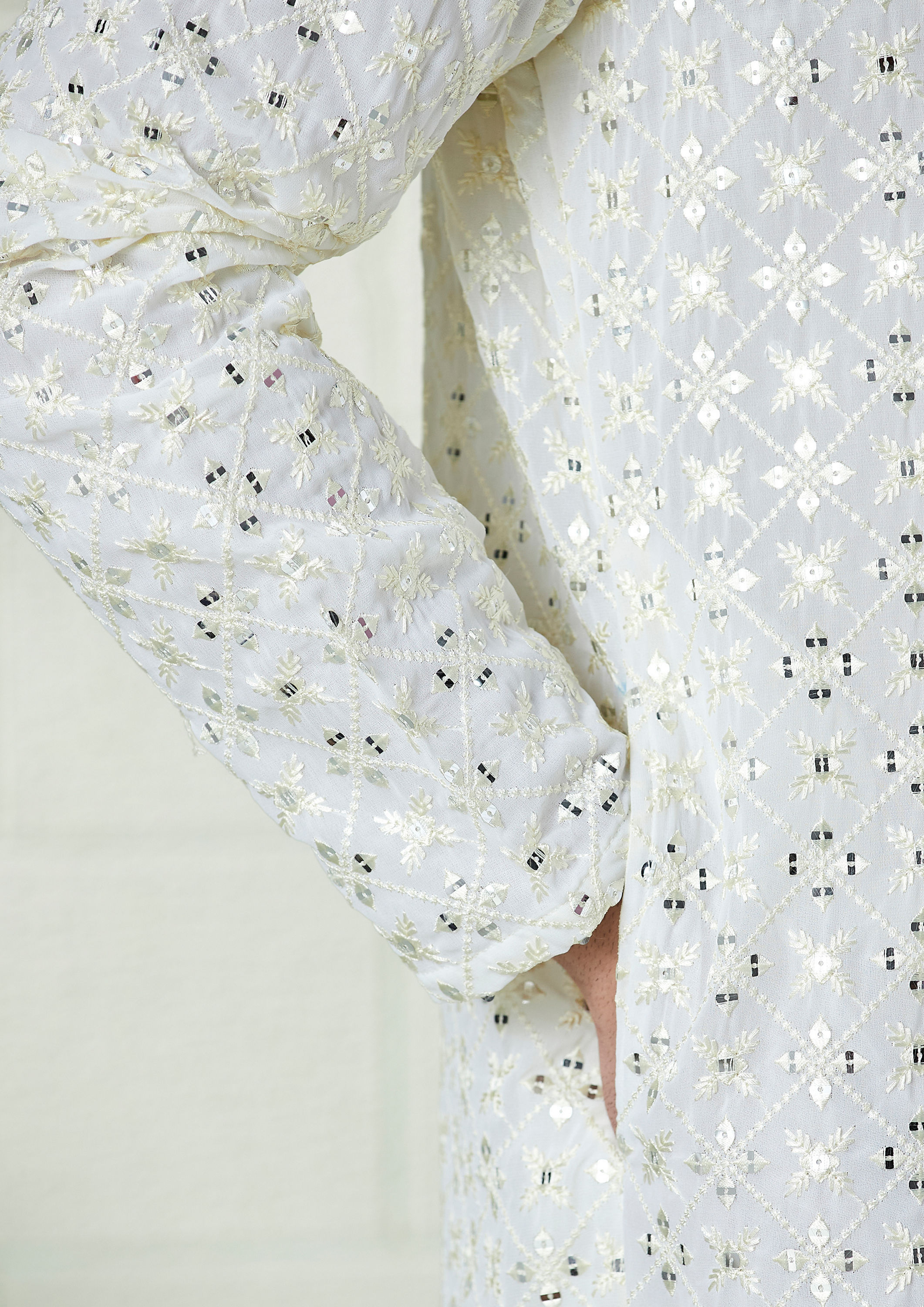 Twamev Men Pearl White Chikankari Embroidered Kurta Set