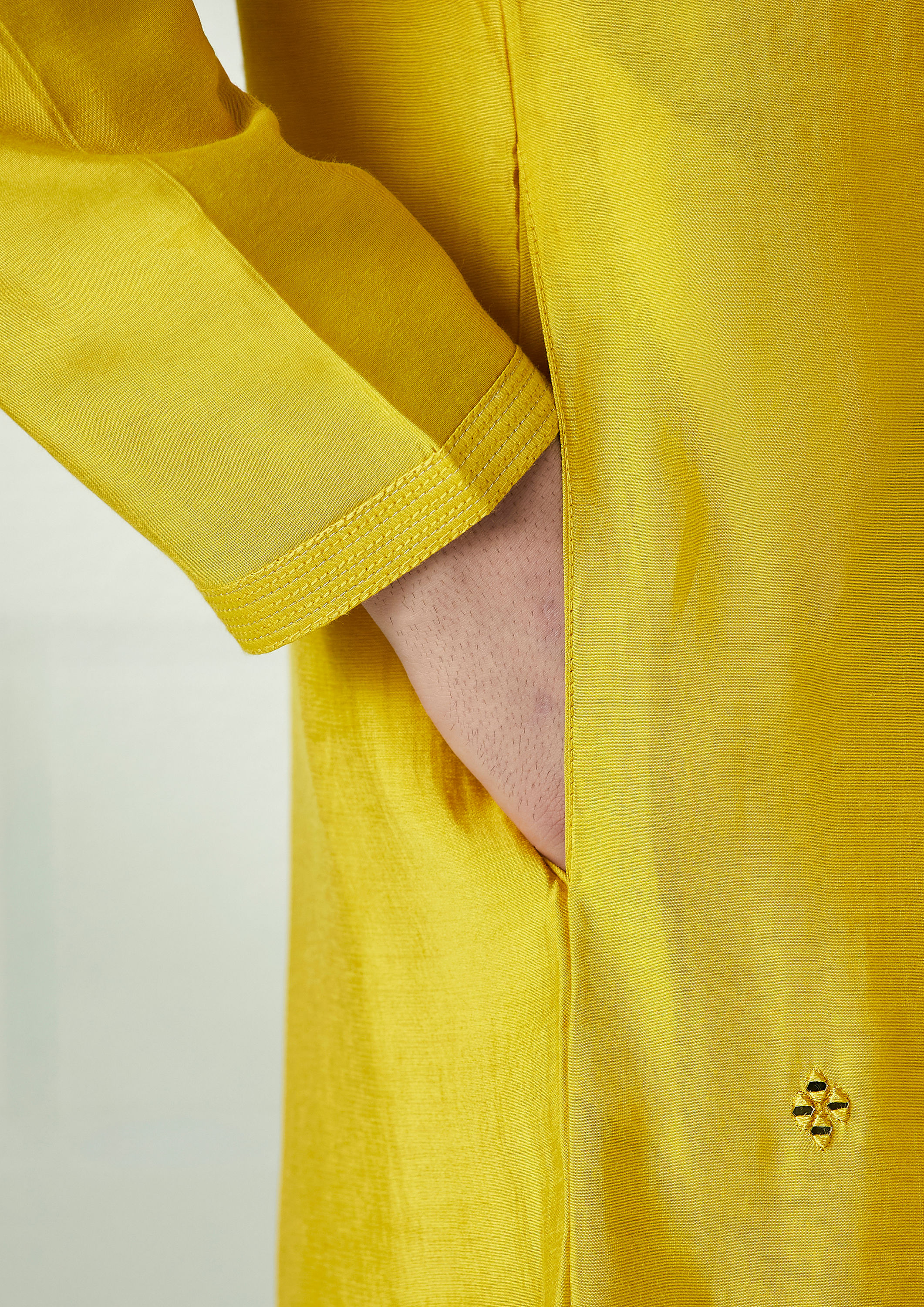 Twamev Men Empire Yellow Mirror Embroidered Kurta Set