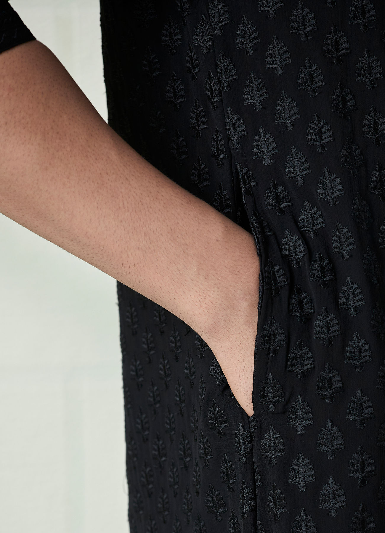 Twamev Men Onyx Black Allover Embroidered Kurta Set