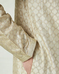 Twamev Men Biscuit Gold Self Patterned Kurta Set