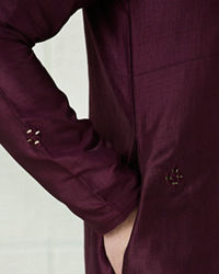 Twamev Men Wine Red Mirror Work Kurta Set