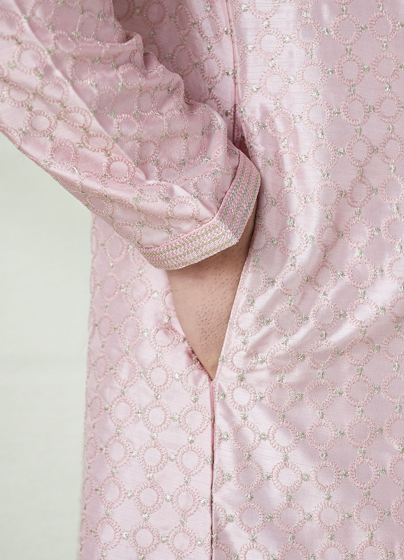 Twamev Men Blush Pink Self Motif Kurta Set