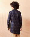 Boys Blue Floral Printed Side Open Kurta Set image number 2