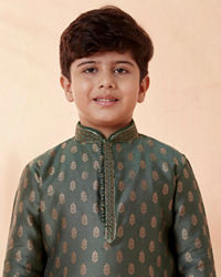 Manyavar Boys Boys Bottle Green Self Motif Kurta Set