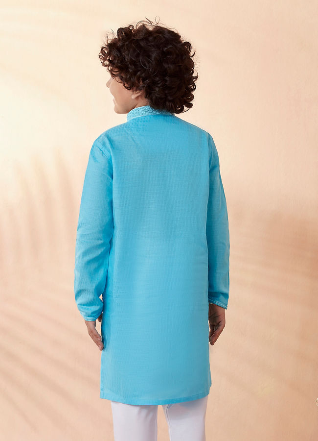 alt message - Manyavar Boys Boys Sky Blue Kurta Set image number 2