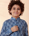 Manyavar Boys Boys Blue Print Kurta Set