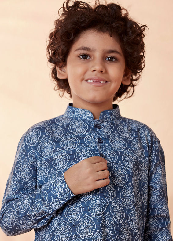 Manyavar Boys Boys Blue Print Kurta Set