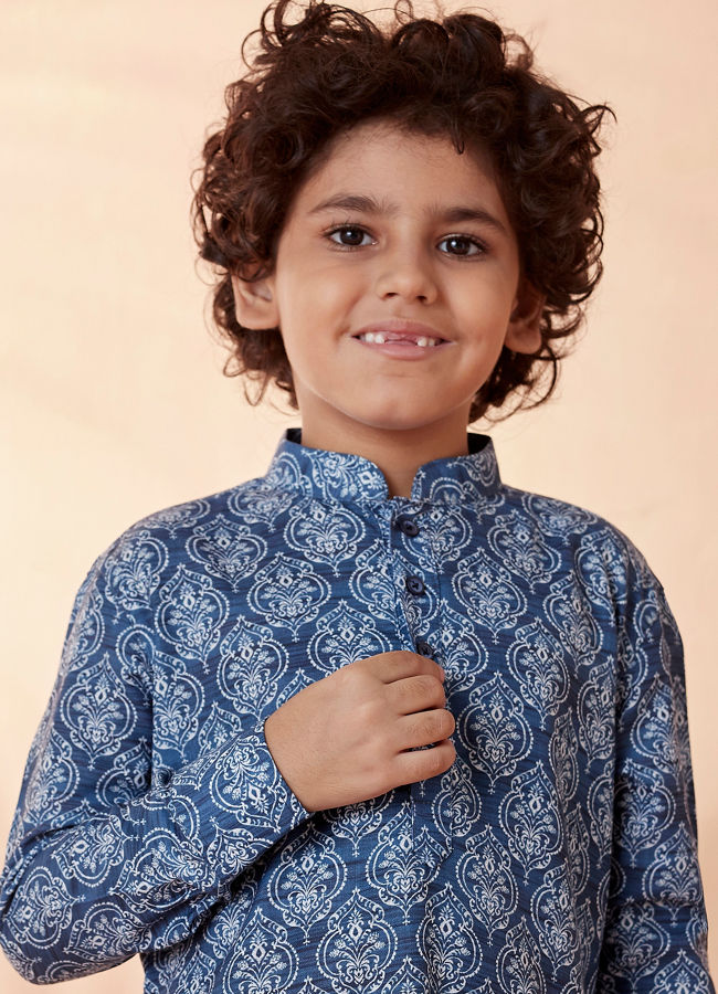 Manyavar Boys Boys Blue Print Kurta Set