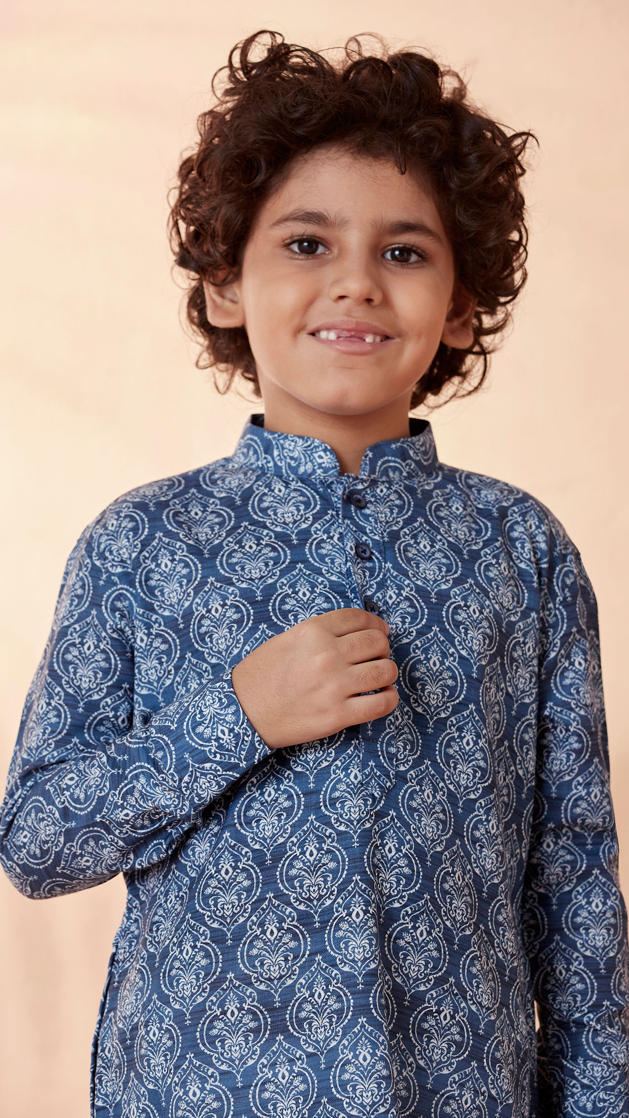 Manyavar Boys Boys Blue Print Kurta Set