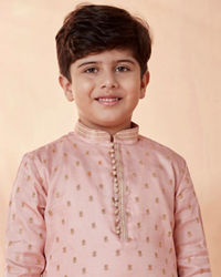Manyavar Boys Boys Coral Pink Self Motif Kurta Set