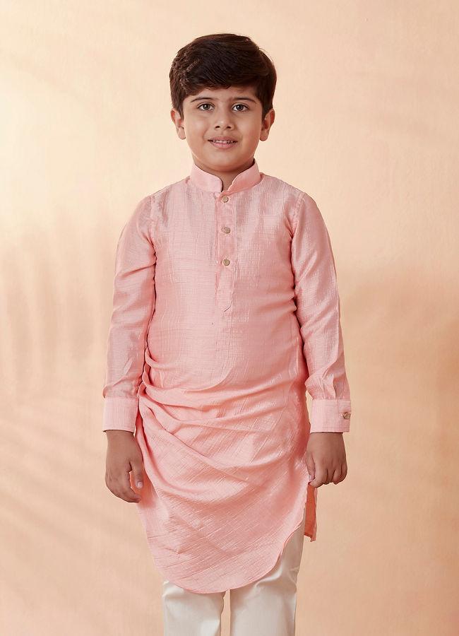 Manyavar Boys Boys Cream Jacket With Peach Kurta Set
