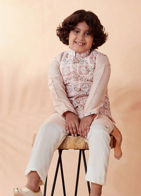 Boys Pink Chikan Kurta Jacket Set image number 1