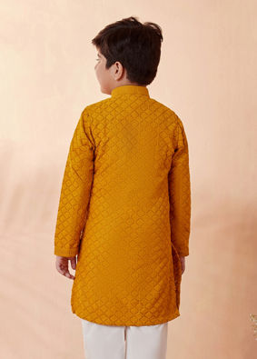 Boys Mustard Orange Side Open Kurta Set image number 2