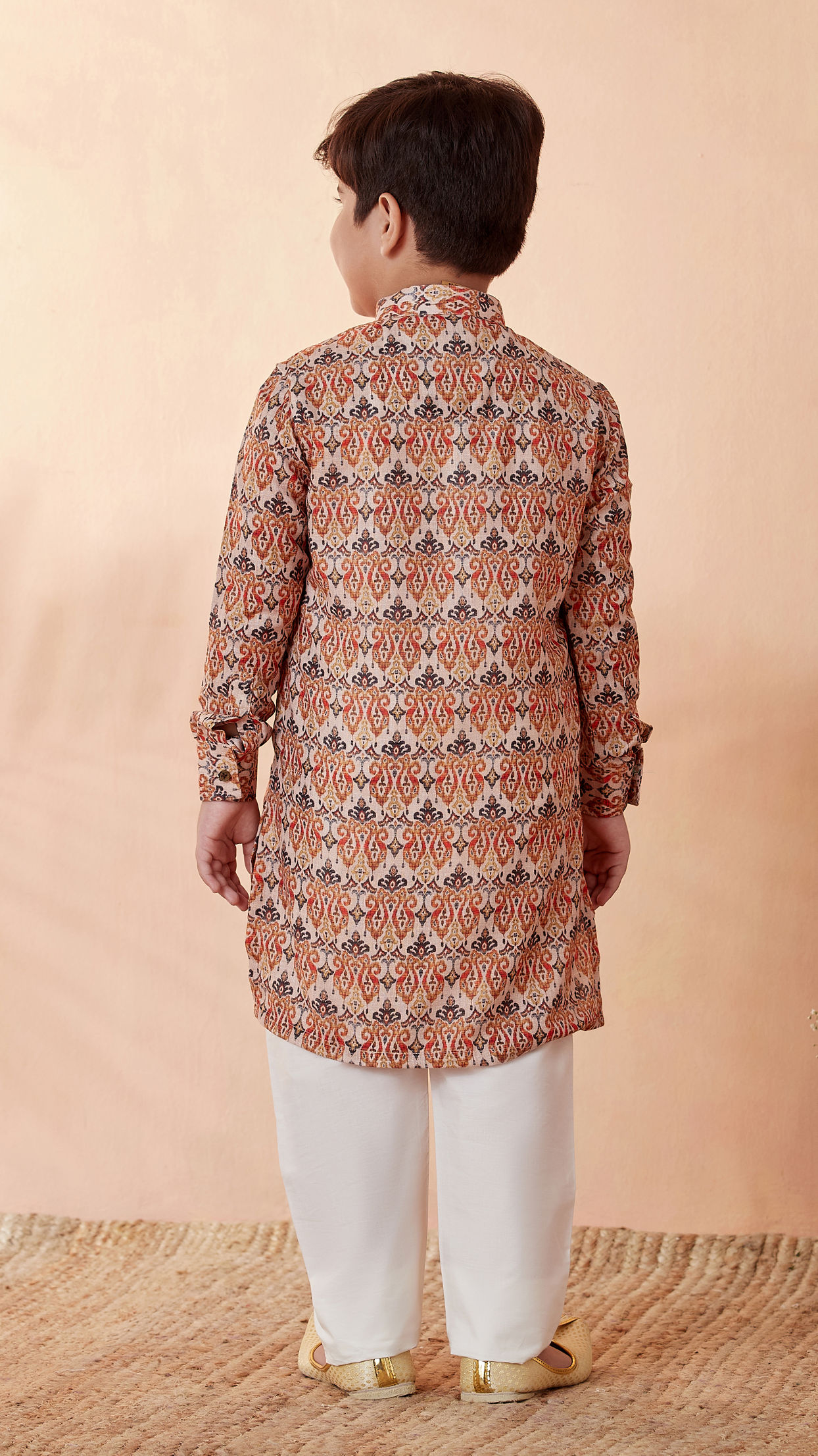 Boys Orange Printed Kurta Set image number 2