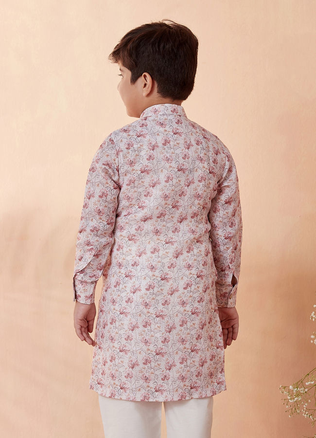 Manyavar Boys Boys Beige Side Open Printed Kurta Set