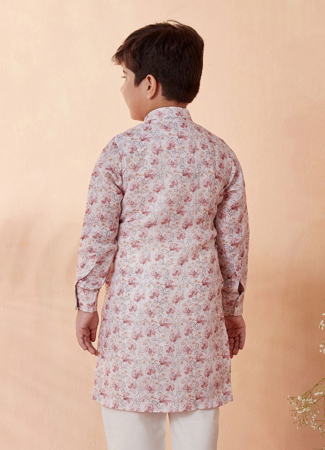 alt message - Manyavar Boys Boys Beige Side Open Printed Kurta Set image number 2