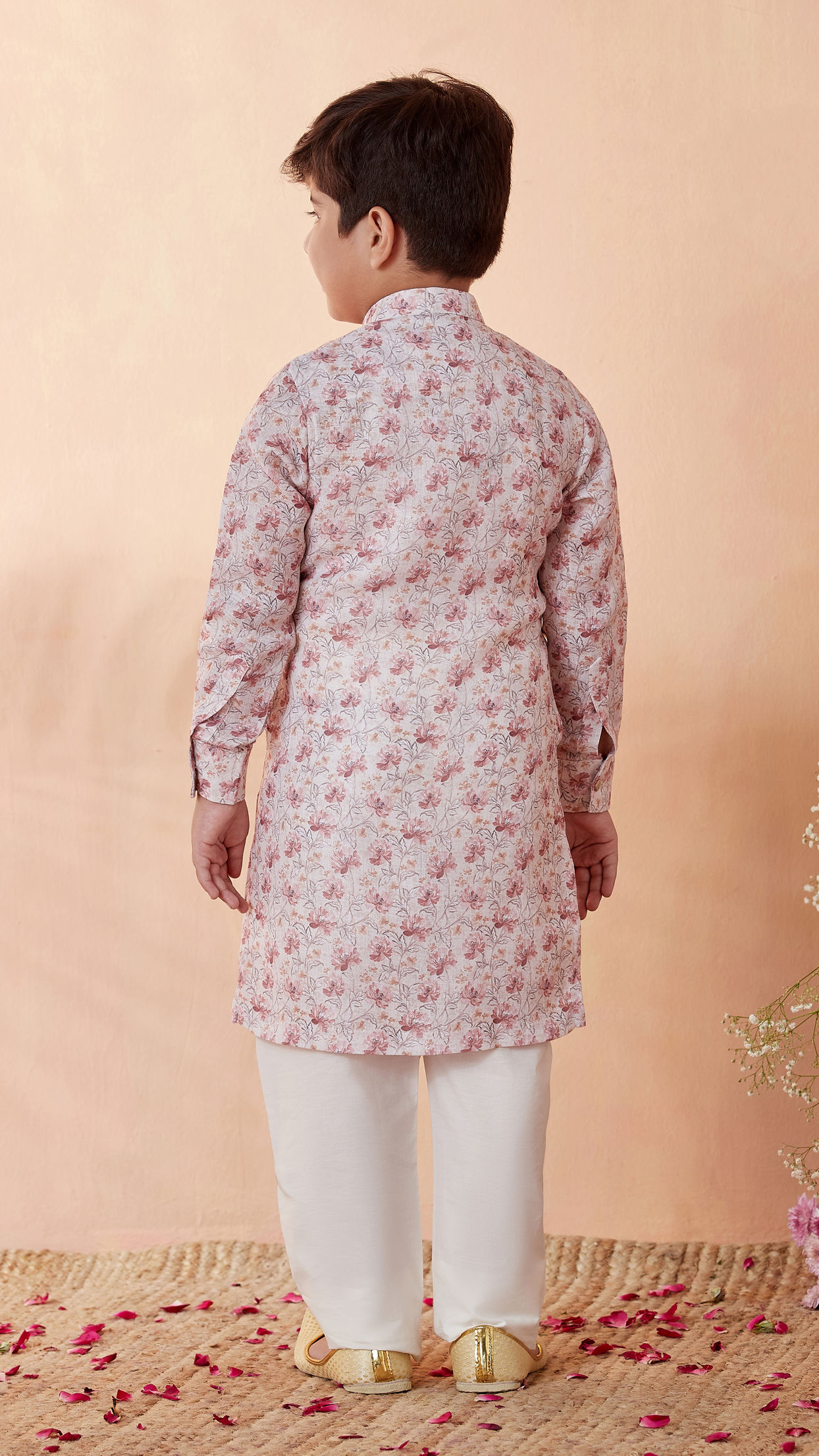 Manyavar Boys Boys Beige Side Open Printed Kurta Set