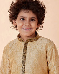 Manyavar Boys Boys Beige Jacquard Kurta Set