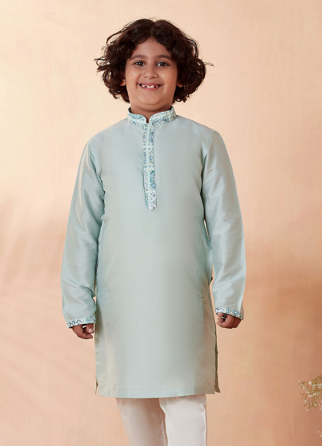 Boys Sea Green Chikan Kurta Jacket Set image number 2