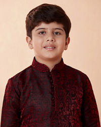 Manyavar Boys Boys Wine Jacquard Kurta Set