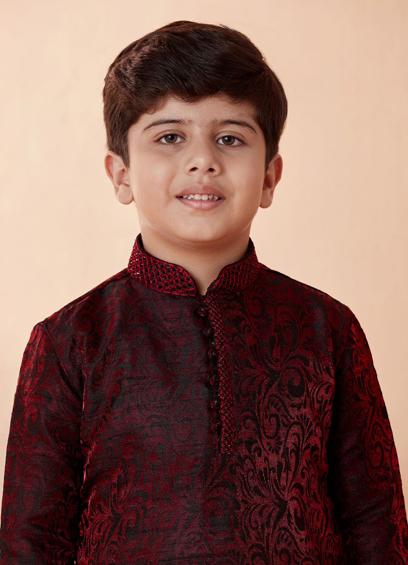 Manyavar Boys Boys Wine Jacquard Kurta Set