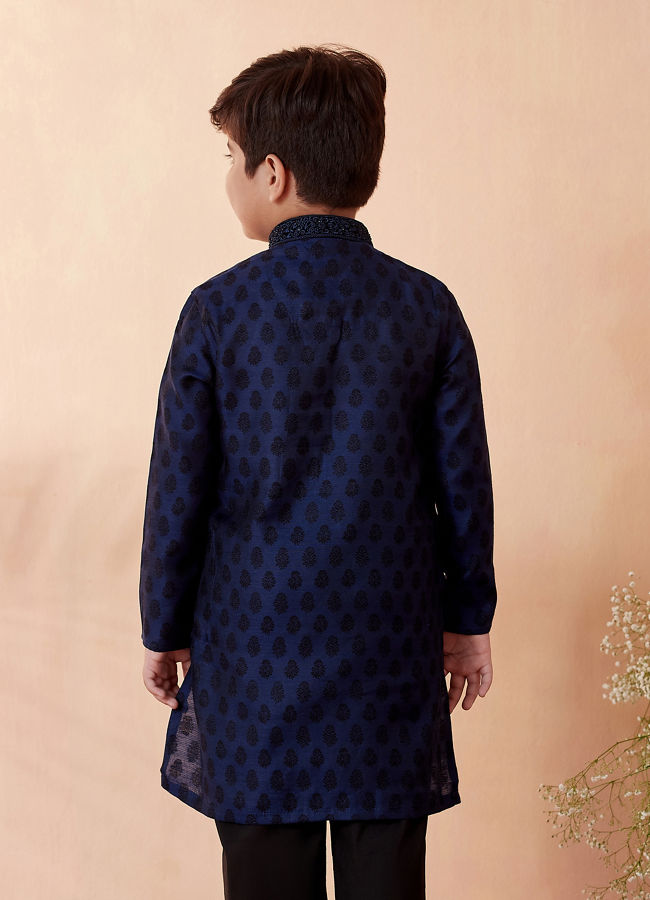 Buy Boys Navy Blue Motif Design Kurta Set Online in India @Manyavar ...