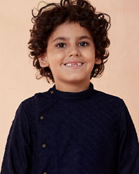 Manyavar Boys Boys Navy Blue Side Open Kurta Set