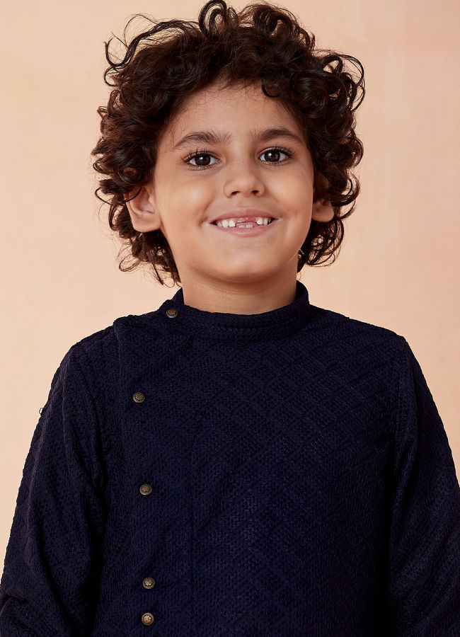 Boys Navy Blue Side Open Kurta Set image number 0