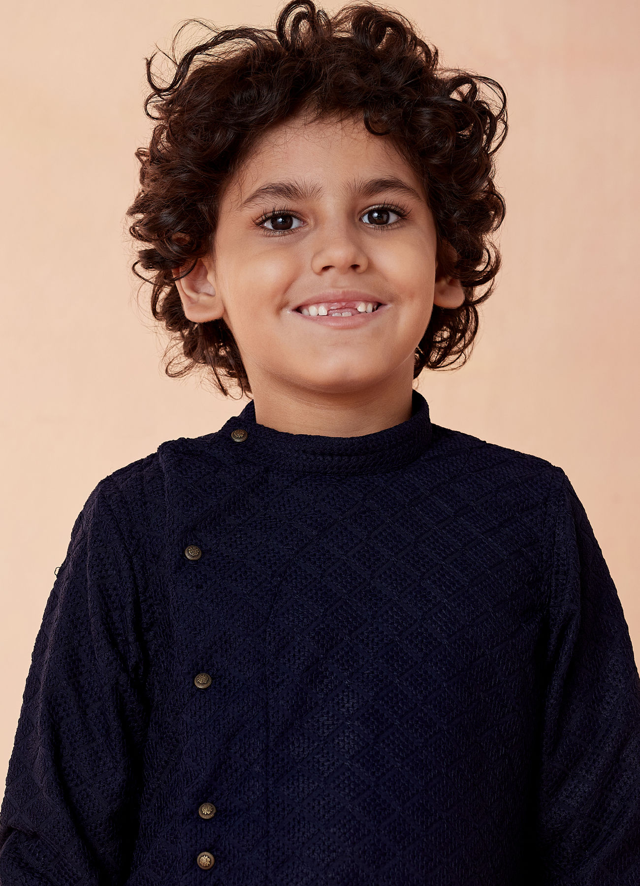 Manyavar Boys Boys Navy Blue Side Open Kurta Set