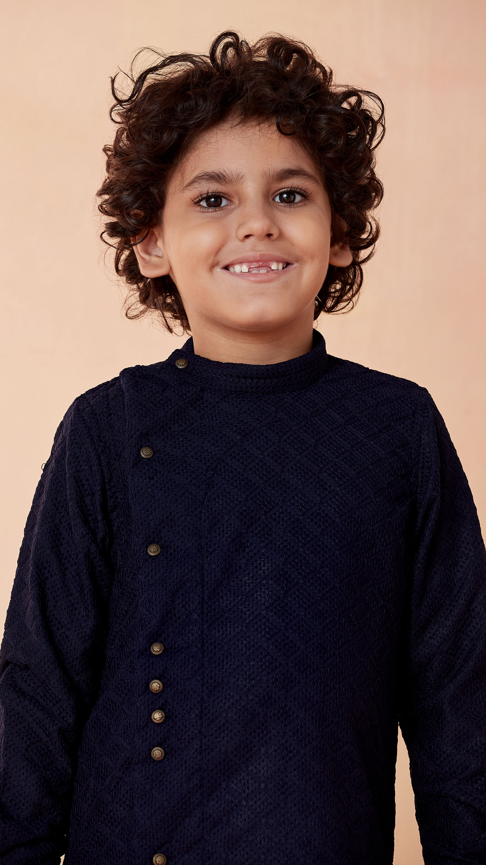 Manyavar Boys Boys Navy Blue Side Open Kurta Set