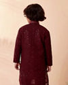 Boys Wine Chikan Kurta Set image number 2