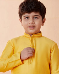 Manyavar Boys Boys Mustard Yellow Solid Kurta Set