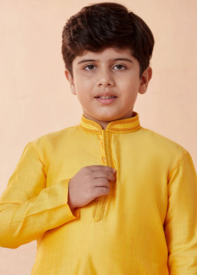 Boys Mustard Yellow Solid Kurta Set image number 0