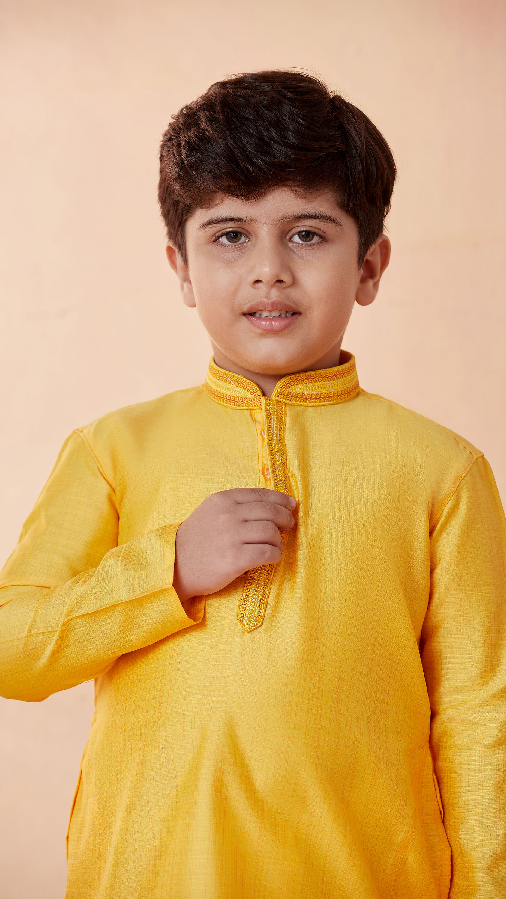 Manyavar Boys Boys Mustard Yellow Solid Kurta Set