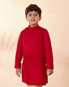 alt message - Manyavar Boys Boys Red And Blue Kurta Jacket Set image number 2