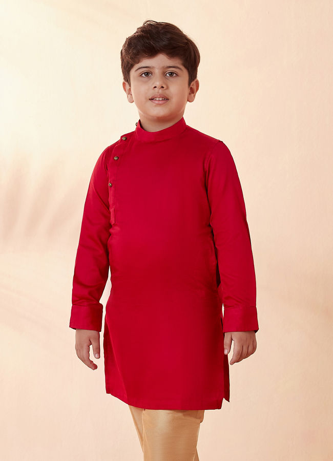 Boys Red And Blue Kurta Jacket Set image number 2