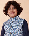 Manyavar Boys Boys Blue And White Kurta Jacket Set