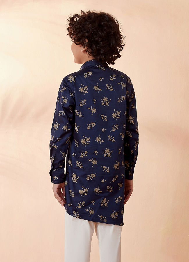 Manyavar Boys Boys Dark Blue Side Open Kurta Set