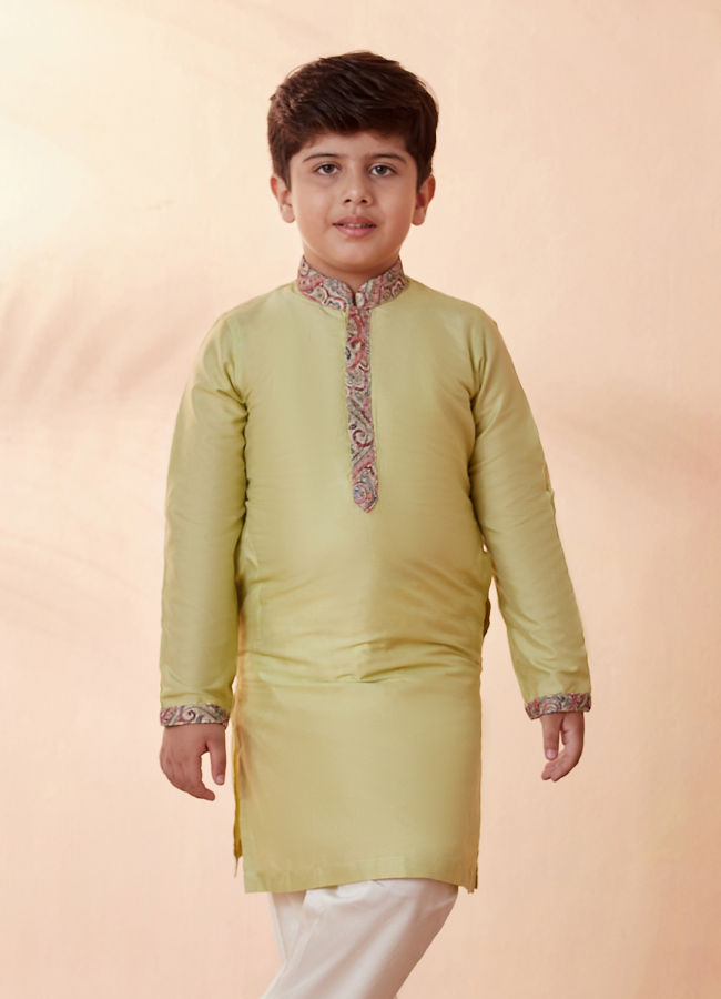 Boys Multicoloured Jacket With Light Green Kurta Set image number 2