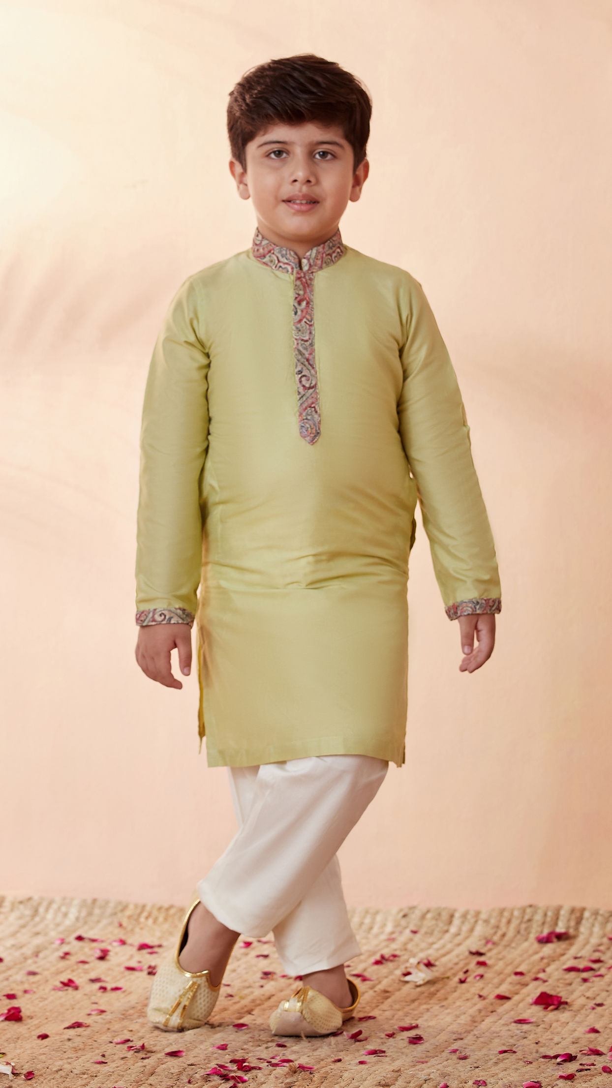 Boys Multicoloured Jacket With Light Green Kurta Set image number 2