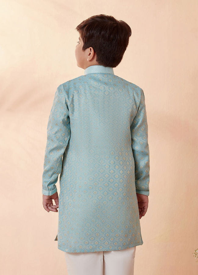 Boys Powder Blue Printed Kurta Set image number 2