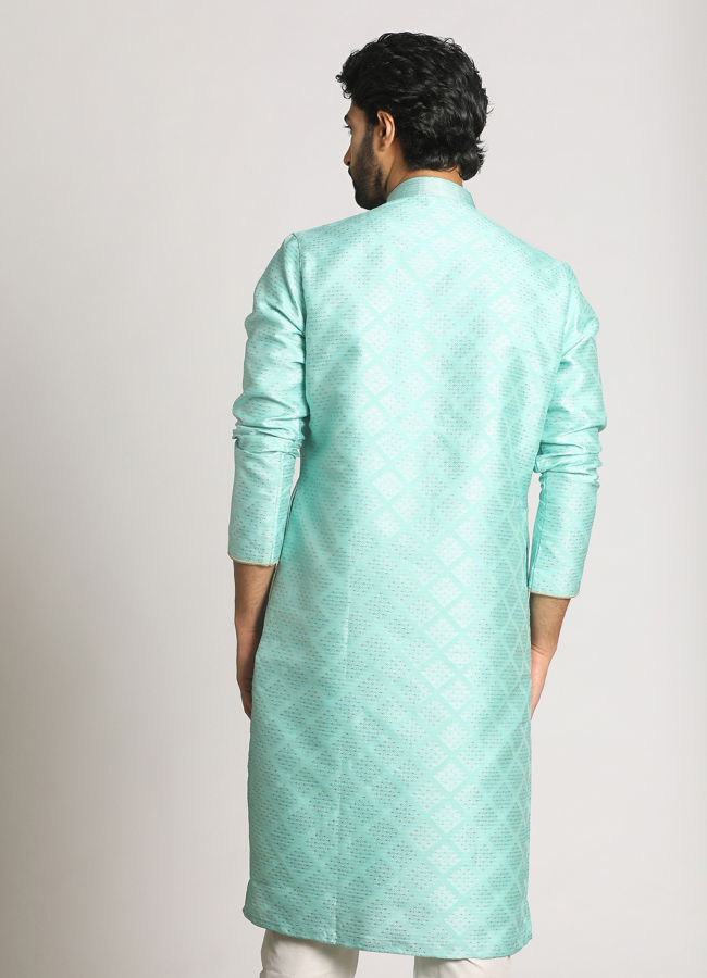 Aqua Blue Festive Kurta Pajama image number 2