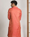 Manyavar Men Rust Pink Self Design Kurta Set