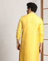 alt message - Manyavar Men Canary Yellow Self Design Kurta Pajama image number 2