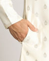 alt message - Manyavar Men Pearl White Kurta Jacket With Printed Motifs image number 2