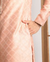 Salmon Pink Jacquard Kurta Pajama Set image number 2