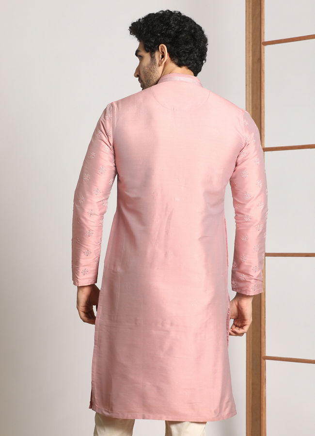 alt message - Manyavar Men Light Pink Festive Kurta Pajama With Embroidery Work image number 2